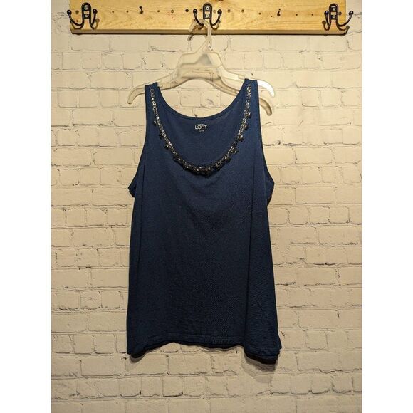 The loft beaded blue tank top size large - Picture 1 of 3